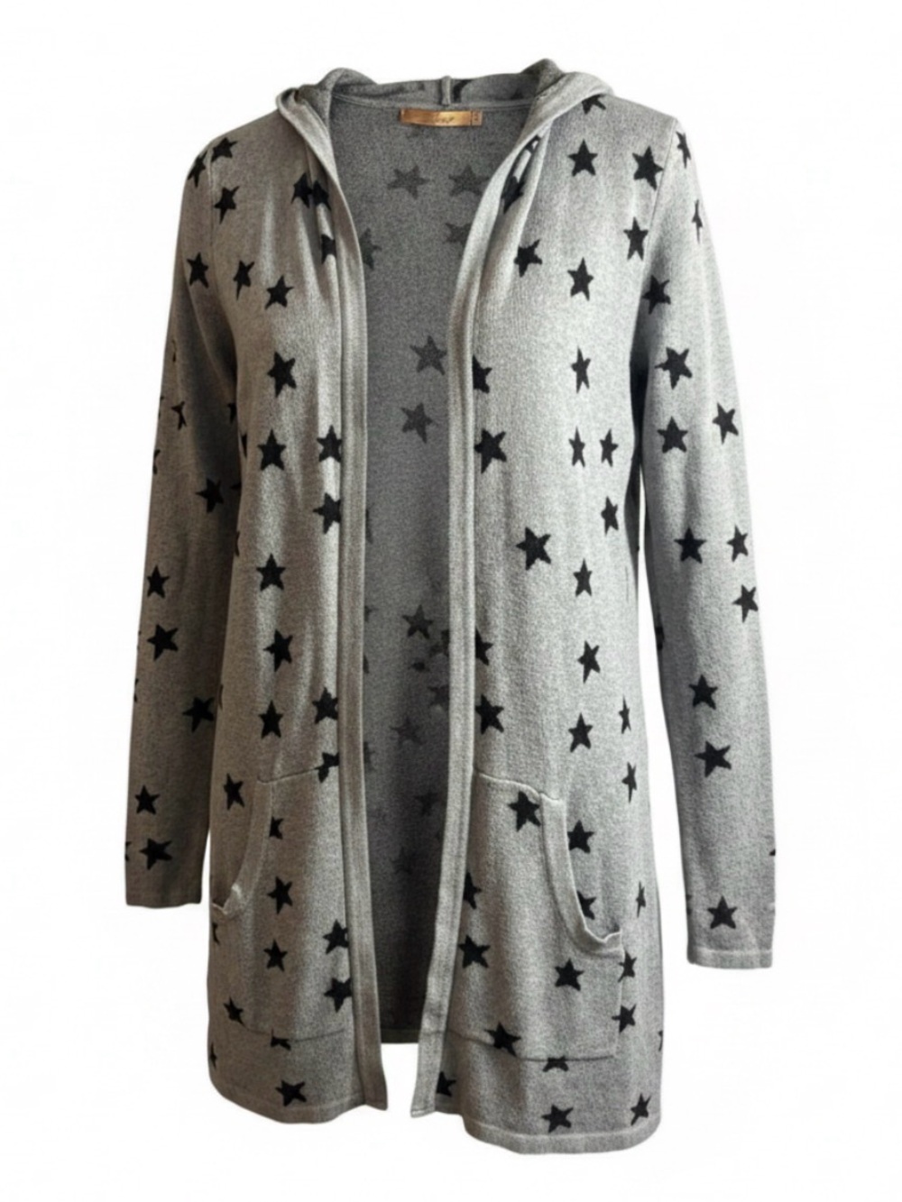 Bellini Hooded Star Print Cardigan with Pockets in Grey